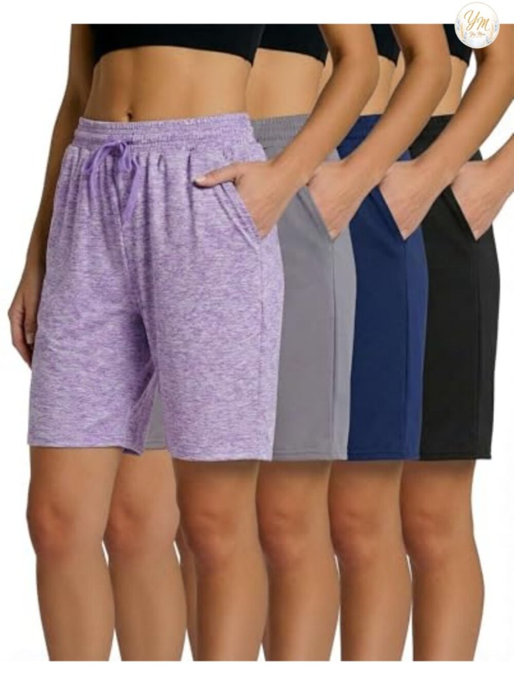 4 Pack Women's Bermuda Shorts 7" Inseam High Waisted Athletic Long Pockets